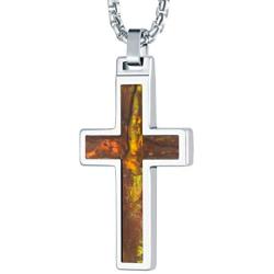 Tungsten Men’s Christian Necklace – Cross Pendant with Steel Chain 22” – – Made of Polished Solid Tungsten, Carbon Fiber, and Amethyst Shell Material – 6 Designs and Colors to Choose - Gift for Him