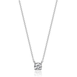 Platinum or Gold-Plated Sterling Silver Round-Cut Swarovski Zirconia Solitaire Pendant Necklace