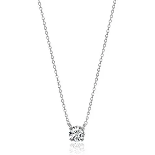 Platinum or Gold-Plated Sterling Silver Round-Cut Swarovski Zirconia Solitaire Pendant Necklace Platinum or Gold-Plated Sterling Silver Round-Cut Swarovski Zirconia Solitaire Pendant Necklace