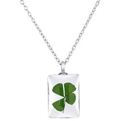YAZILIND Handmade Dried Flower Four-Leaf Clover Necklace Glass Lockets Pendant Women Girls Birthday Jewelry Gift