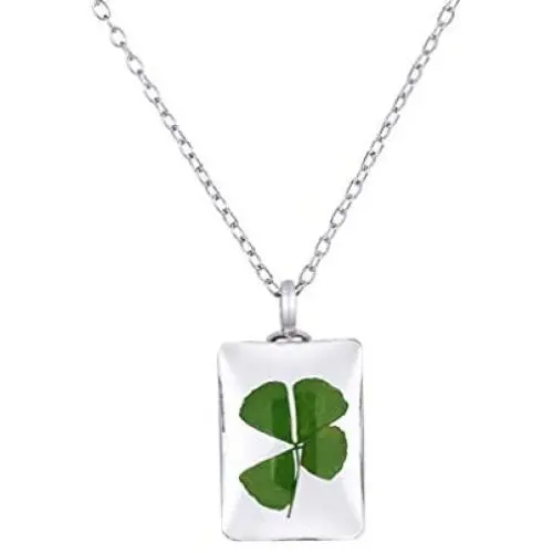 YAZILIND Handmade Dried Flower Four-Leaf Clover Necklace Glass Lockets Pendant Women Girls Birthday Jewelry Gift