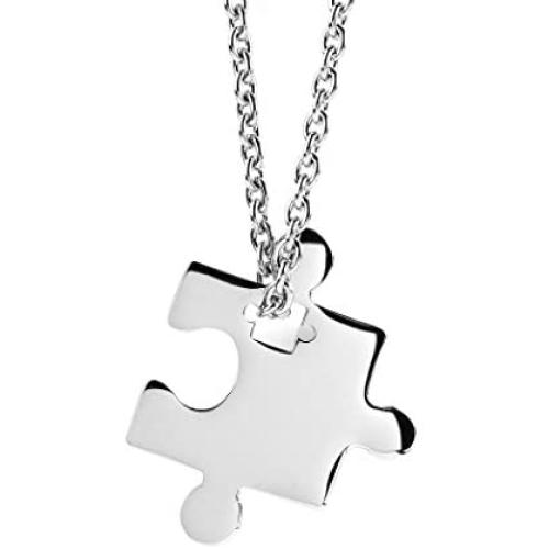 Stainless Steel Jigsaw Puzzle Piece Pendant with 18'' Cable Chain