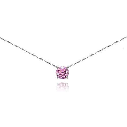 Sterling Silver Light Rose Solitaire Choker Necklace Made with Swarovski Crystal