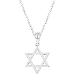 In Season Jewelry Rhodium Plated Plain Small Star of David Necklace Jewish Girls Kids Pendant 16''
