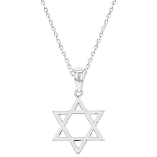 In Season Jewelry Rhodium Plated Plain Small Star of David Necklace Jewish Girls Kids Pendant 16''