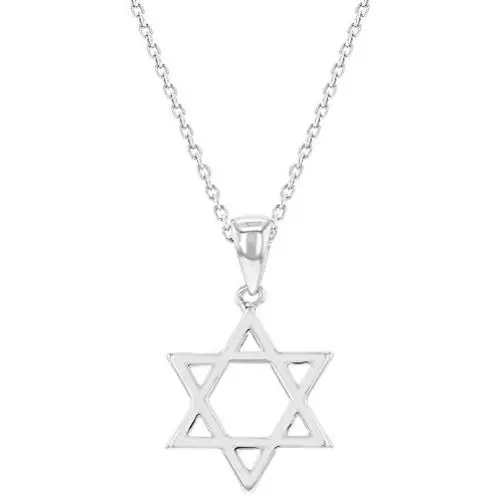 In Season Jewelry Rhodium Plated Plain Small Star of David Necklace Jewish Girls Kids Pendant 16''