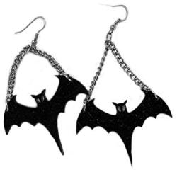 Halloween Gothic Black Bats Dangle Earrings for Women Girls Acrylic Long Dangle Bat Hook Drop Earrings Jewelry