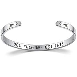 Popeoiuh Inspirational Bracelets for Women Stainless Steel Engraved Personalized Mantra Quote Cuff Bangle Encouragement Jewelry Gift for Teen Girls Boy Friend Men