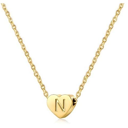 BFJLIFE Tiny Gold Initial Heart Necklace 18K Gold Filled Handmade Dainty Personalized Letter Heart Choker Necklace Gift for Women Necklace Jewelry
