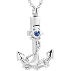 weikui Cremation Urn Jewelry 12 Colors Birthstone Anchor Necklace Ashes Keepsake Memorial Stainless Steel Pendant