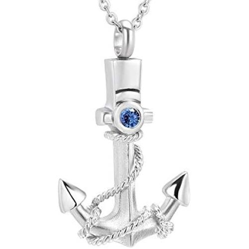 weikui Cremation Urn Jewelry 12 Colors Birthstone Anchor Necklace Ashes Keepsake Memorial Stainless Steel Pendant