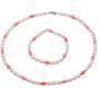 JYX Pearl Jewelry Set Beautiful 5×6.5mm White Rice-shape Freshwater Pearl with Pink Mini Coral Beads Necklace Bracelet Set