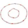 JYX Pearl Jewelry Set Beautiful 5×6.5mm White Rice-shape Freshwater Pearl with Pink Mini Coral Beads Necklace Bracelet Set
