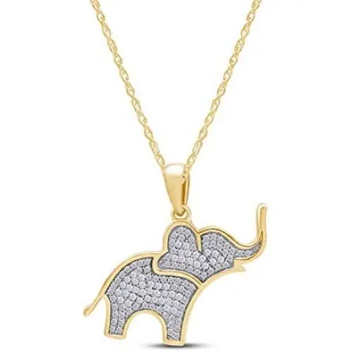 1/10 Carat CT.t.w Round Cut White Natural Diamond Elephant Pendant Necklace in 14K Gold Over Sterling Silver 1/10 Carat CT.t.w Round Cut White Natural Diamond Elephant Pendant Necklace in 14K Gold Over Sterling Silver