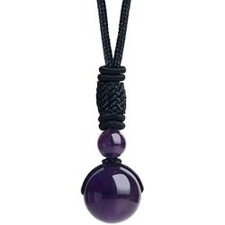 iSTONE Unisex Genuine Round Gemstone Beads Pendant Necklace with Adjustable Nylon Cord 25 Inch