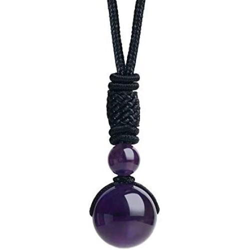 iSTONE Unisex Genuine Round Gemstone Beads Pendant Necklace with Adjustable Nylon Cord 25 Inch