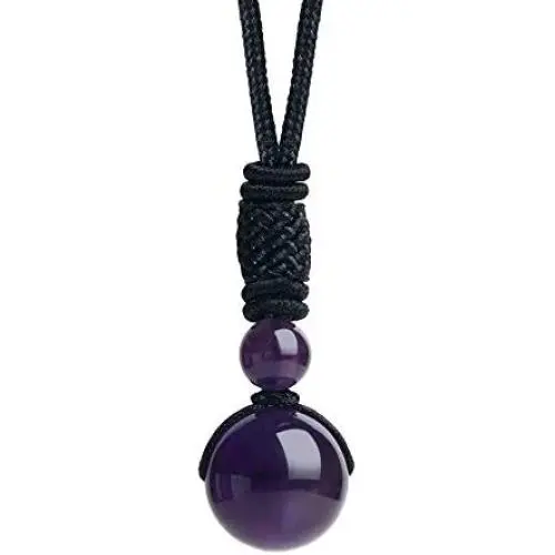 iSTONE Unisex Genuine Round Gemstone Beads Pendant Necklace with Adjustable Nylon Cord 25 Inch iSTONE Unisex Genuine Round Gemstone Beads Pendant Necklace with Adjustable Nylon Cord 25 Inch