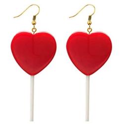 Cute Handmade Cartoon Lollipop Dangle Earrings Resin Heart-shaped Lollipop Drop Earring Funny Candy Color Simulation Food Earring for Women Girl Party Jewelry