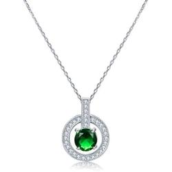 BAYAM Round Cut CZ Halo Gemstone Pendant Necklace 14K White Gold Plated - Cubic Zirconia Halo Cluster Necklace w/Solitaire - Wedding Anniversary Jewelry