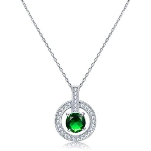 BAYAM Round Cut CZ Halo Gemstone Pendant Necklace 14K White Gold Plated - Cubic Zirconia Halo Cluster Necklace w/Solitaire - Wedding Anniversary Jewelry