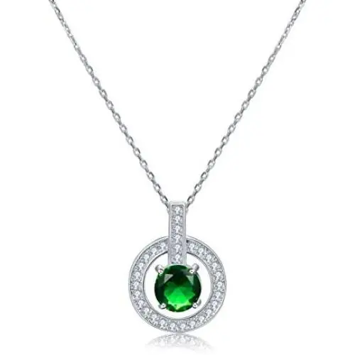 BAYAM Round Cut CZ Halo Gemstone Pendant Necklace 14K White Gold Plated - Cubic Zirconia Halo Cluster Necklace w/Solitaire - Wedding Anniversary Jewelry