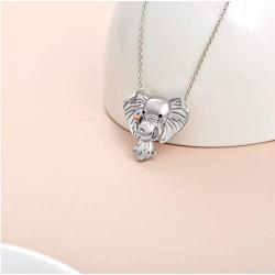 AOBOCO 925 Sterling Silver Elephant Lovers Necklace - Lucky Mother Daughter Mom Baby Crystal Pendant Elephant Jewelry Collection/Gift for Women Girls