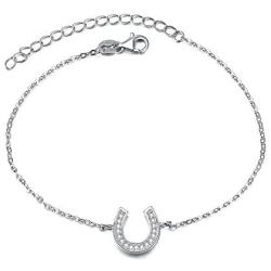 EVER FAITH 925 Sterling Silver Gorgeous CZ Daily Lucky Horseshoe Adjustable Link Bracelet Hand Chain