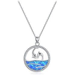 Created Opal Dolphin Necklace for Women Sterling Silver Eternal Love Animal Wave Pendant Necklace Dolphin Ocean Jewelry Gift for Dolphin Lover Girlfriend Mother
