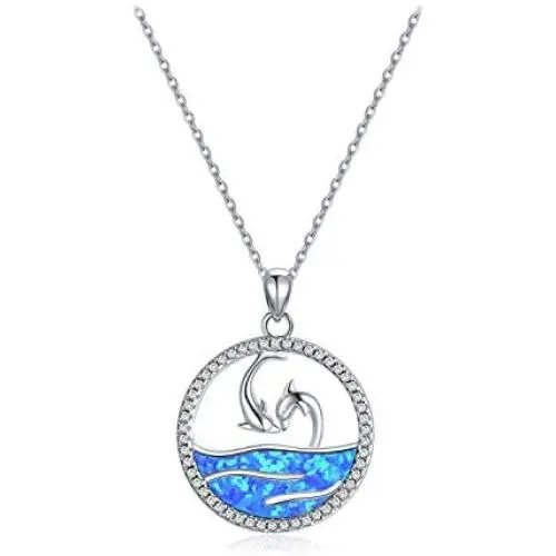 Created Opal Dolphin Necklace for Women Sterling Silver Eternal Love Animal Wave Pendant Necklace Dolphin Ocean Jewelry Gift for Dolphin Lover Girlfriend Mother