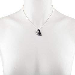 LUX ACCESSORIES Burnished Silver Tone Black Cat Crescent Moon Pendant Necklace