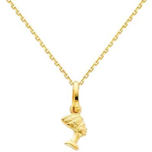 The World Jewelry Center 14k Yellow Gold Queen Nefertiti Pendant with 0.9mm Cable Chain Necklace
