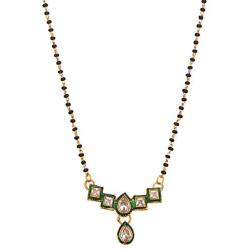 Efulgenz Mangalsutra Indian Boho Antique Rhinstone Kundan Gold Plated Beaded Pendant Necklace Earring Jewelry Set