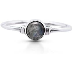 Round Labradorite Delicate Ring- 925 Sterling Silver- Ethnic Tribal and Boho Chic Jewelry - Fashionable and Stylish for Girls and Women -US Size 5-9