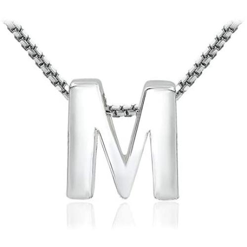 Sea of Ice 925 Sterling Silver Initial Alphabet Capital Letter A-Z Personalized Gift Pendant Necklace, 18''