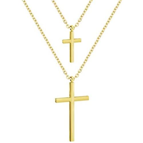 Jertom 14K Gold Plated Necklace, Double Layered Pendants, Fashion Jewelry for Women Girls