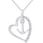 White Natural Diamond Heart & Anchor Pendant Necklace in 14k Gold Over Sterling Silver (0.1 Ct)