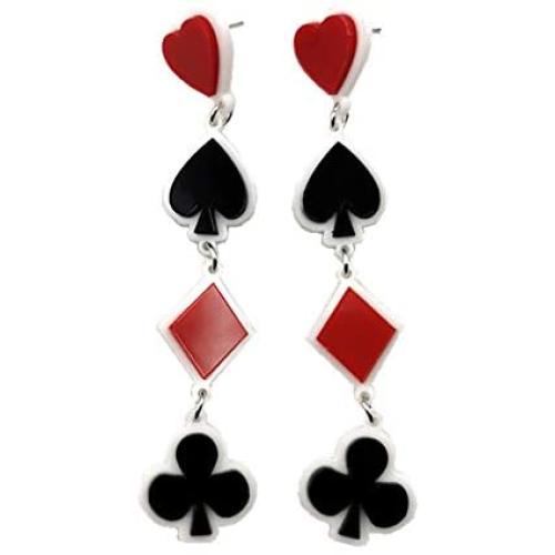 1-8Pairs Mini Tiny Little Poker Playing Cards Earrings Clock Hearts Dangle Earrings Clubs Spades Drop Earrings for Women Girls Party Jewelry