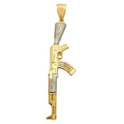 AMZ Jewelry 10k Yellow Gold AK 47 Pendant Gold Rifle Necklace Pendant Vertical Gun