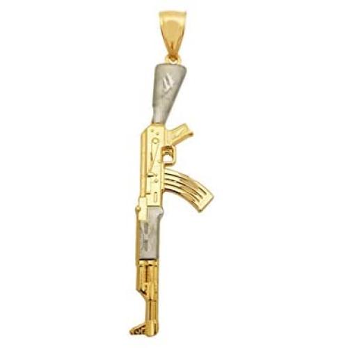 AMZ Jewelry 10k Yellow Gold AK 47 Pendant Gold Rifle Necklace Pendant Vertical Gun