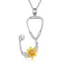 LONAGO Stethoscope Sunflower Necklace 925 Sterling Silver Medical Doctor Pendant RN Registered Nurse Student Graduation Jewelry Gift for Women