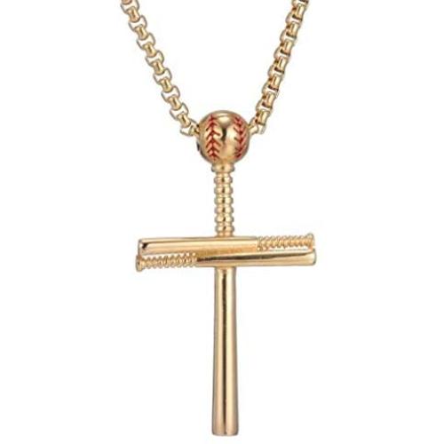 JIAHATE Baseball Necklace for Men,Boys Sports Stainless Steel Cross Pendant Necklace and Baseball Cross Necklaces Jewelry Gift