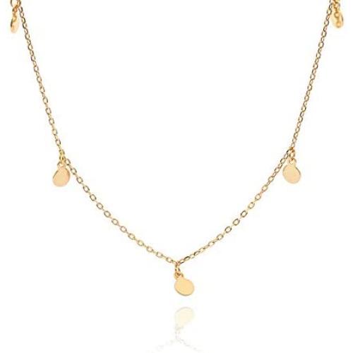 Tiny Heart Star Moon Cross Infinity Love Pendant Necklace for Women Girls Kids 925 Sterling Silver 14K Gold Plated Simple Mini Cute Petite Choker Tassel Chain Multiple Jewelry Set (Gold Coin Choker)