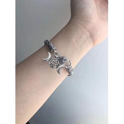 Triple Moon Goddess Amulet Wicca Pentagram Wheat Chain Bracelet for Women Men Pagan Jewelry