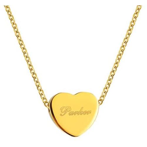 QeenseKc Dainty Heart Name Engraved Necklace Personlized 18K Gold Plated Initial Pendant Jewelry for Women Girls