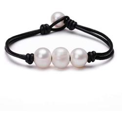 Genuine Leather Pearl Braided Bracelet for Women Wrap Knotted Freshwater Pearl Handmade Fashion Jewelry
