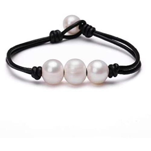 Genuine Leather Pearl Braided Bracelet for Women Wrap Knotted Freshwater Pearl Handmade Fashion Jewelry
