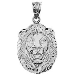 Bold Sterling Silver Sparkle-Cut Lion Statement Pendant (3 Sizes)