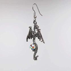 Gothic Dragon Dangle Earrings Silver Finish Pewter Mystical Jewelry