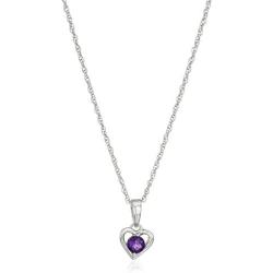 Girls Petite Sterling Silver Birthstone Open Heart Stud Earrings and 16'' Pendant Necklace Jewelry Set