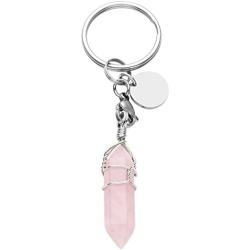 CrystalTears Semi-Precious Stone Keychain Chakra Healing Crystals Angel Reiki Pendulum Hexagonal Point Keyring Handbag Decor